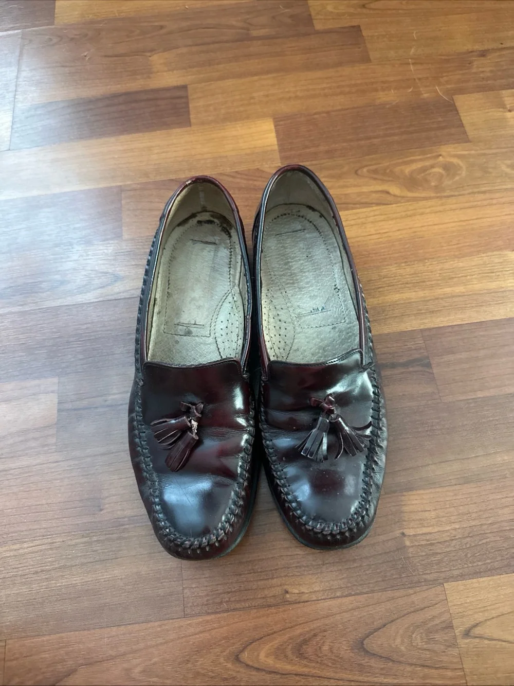 Vintage 90s Burgundy Leather Tassel Loafers Womens Size 8 M Woven Moc Toe Kiltie